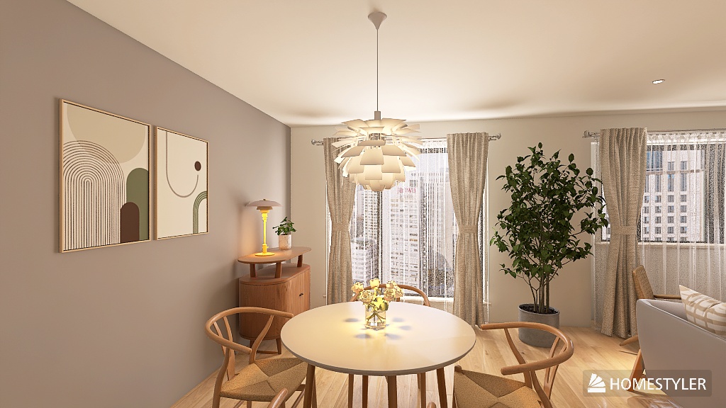 日差しが差し込む明るいリビングルーム